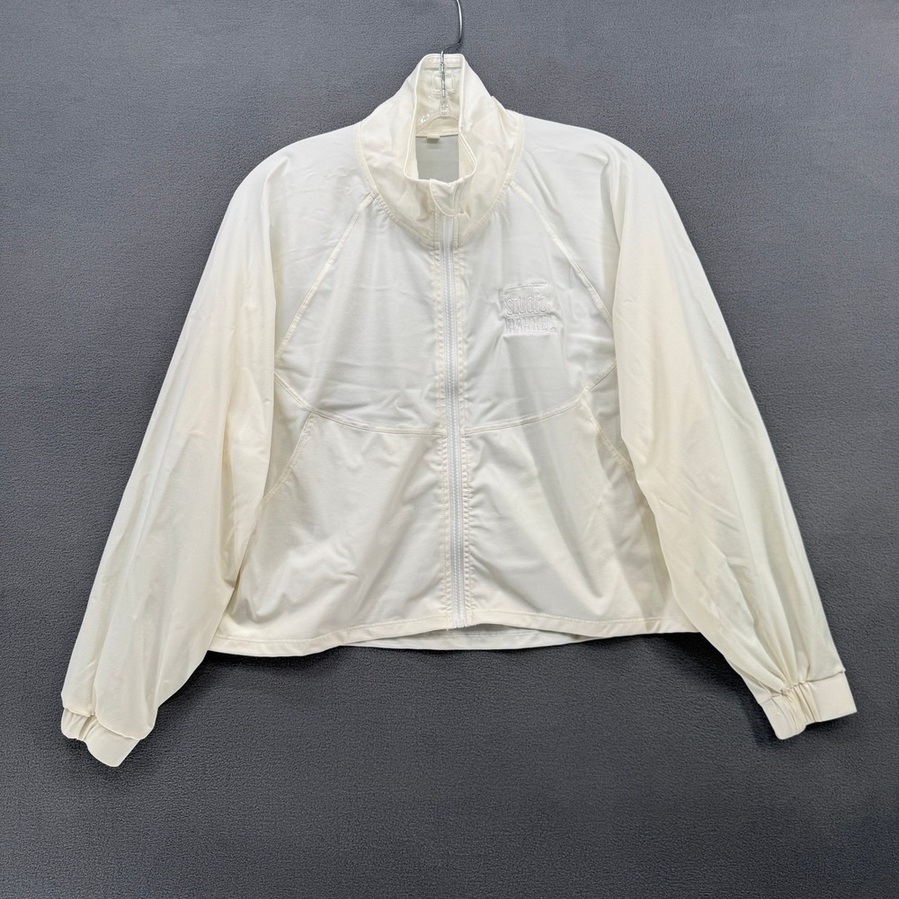Studio Barre Windbreaker Womens XS Ivory Full Zip Mock Neck Jacket Pockets